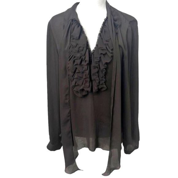 L'Agence Womens Ruffled Neck Long Sleeves Blouse Brown Size 2 FIRM $$ EXP BRAND! - Picture 1 of 5